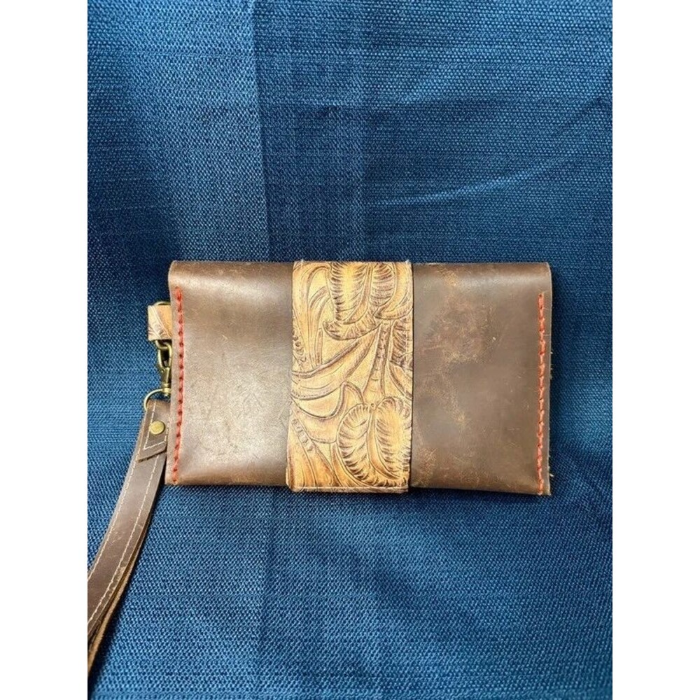 Leather tooled wristlet